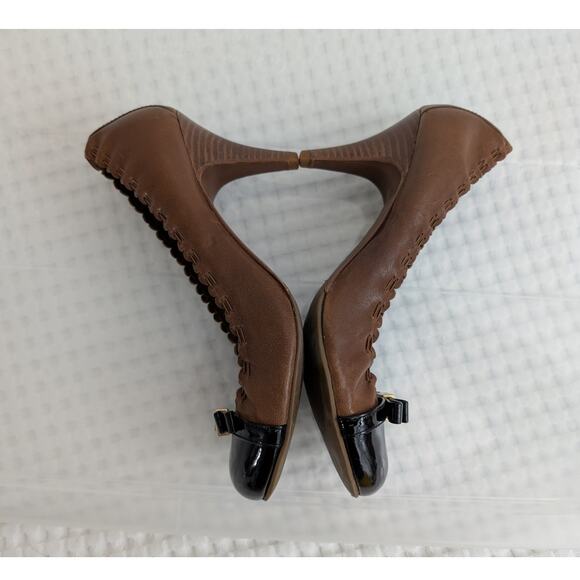 tory burch romy two-tone brown leather heels - Picture 13 of 15